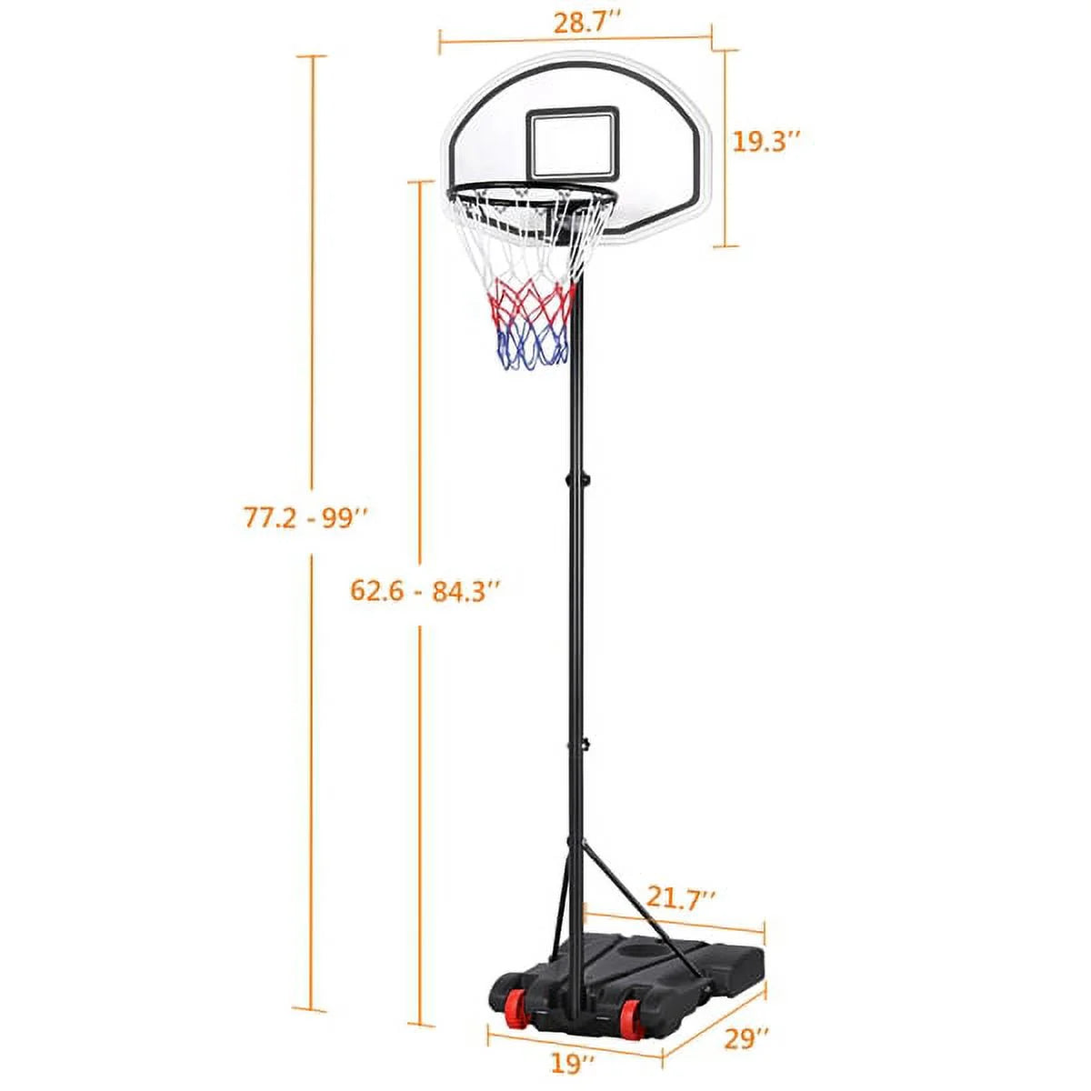 6.4-8.2 Ft Adjustable Height Basketball Hoop System Indoor/Outdoor ( Kids/Youth)