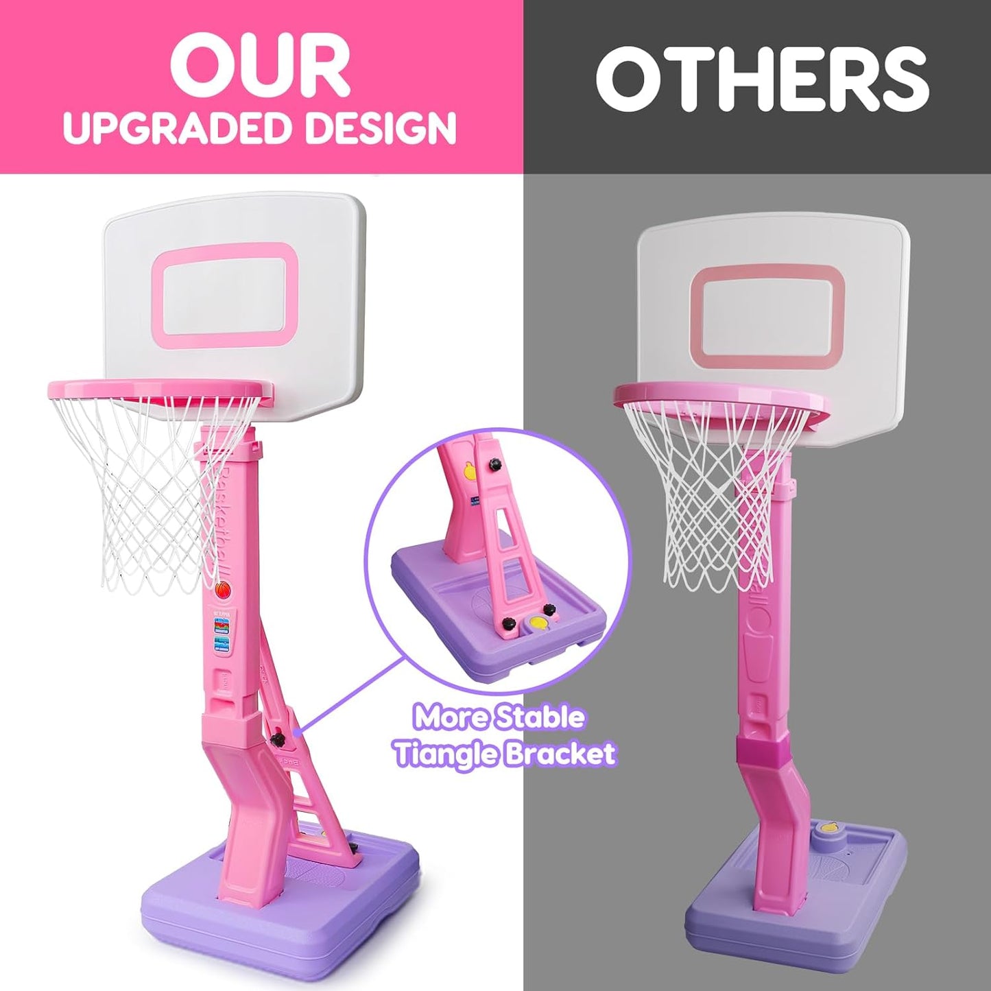 Girls Basketball Hoop Outdoor Indoor Mini Adjustable Pink Basketball Goal with B