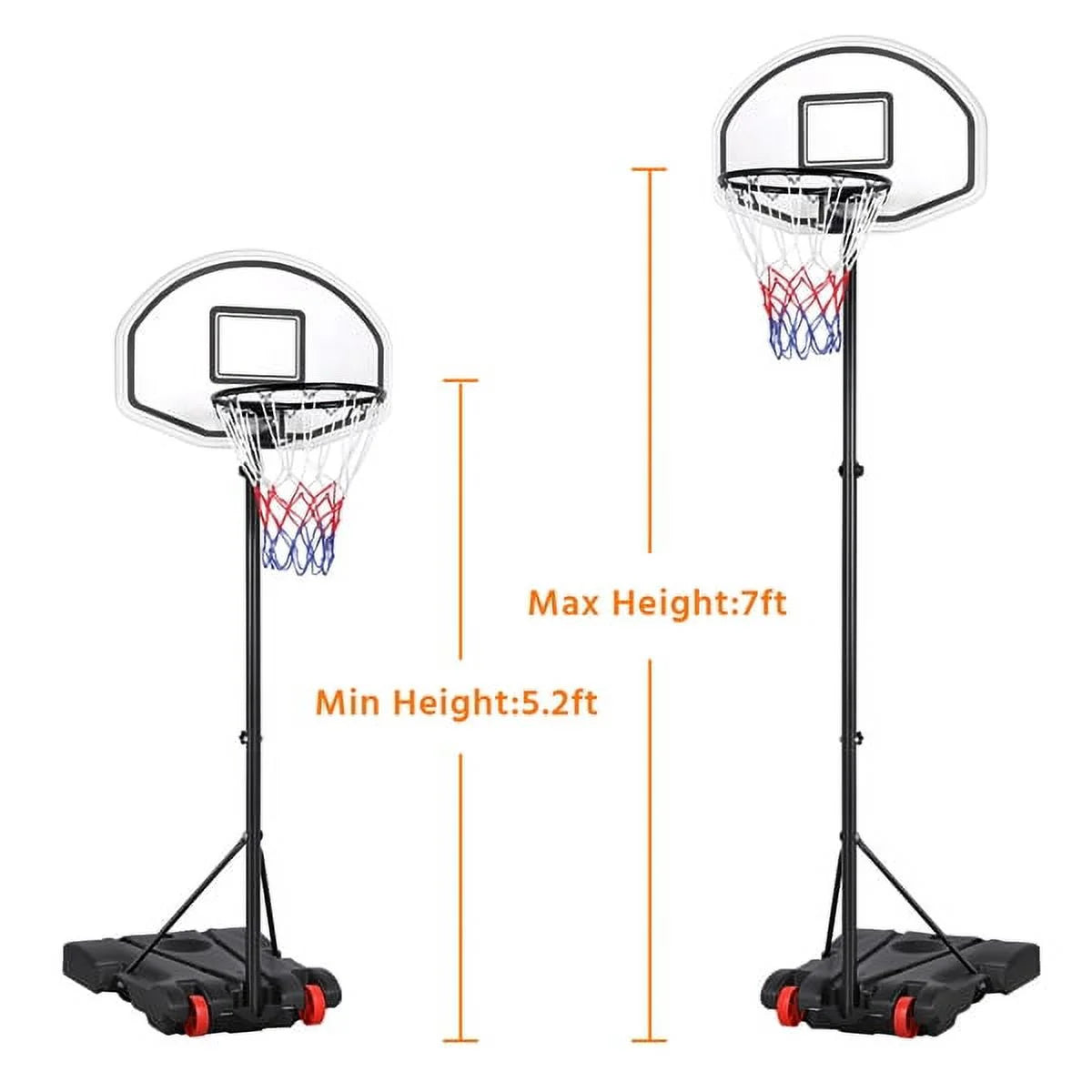 6.4-8.2 Ft Adjustable Height Basketball Hoop System Indoor/Outdoor ( Kids/Youth)