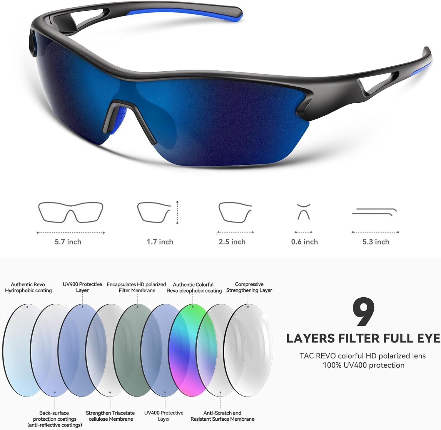 Polarized Sports Sunglasses for Men Women Youth Baseball Cycling Running Fishing Golf Motorcycle TAC Glasses UV400