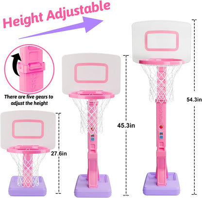 Girls Basketball Hoop Outdoor Indoor Mini Adjustable Pink Basketball Goal with B