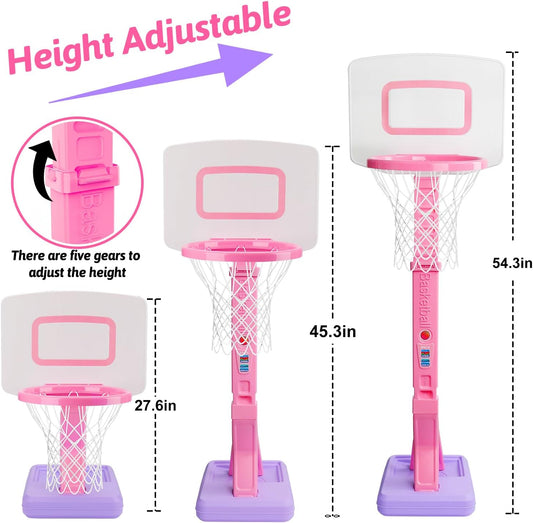 Girls Basketball Hoop Outdoor Indoor Mini Adjustable Pink Basketball Goal with B