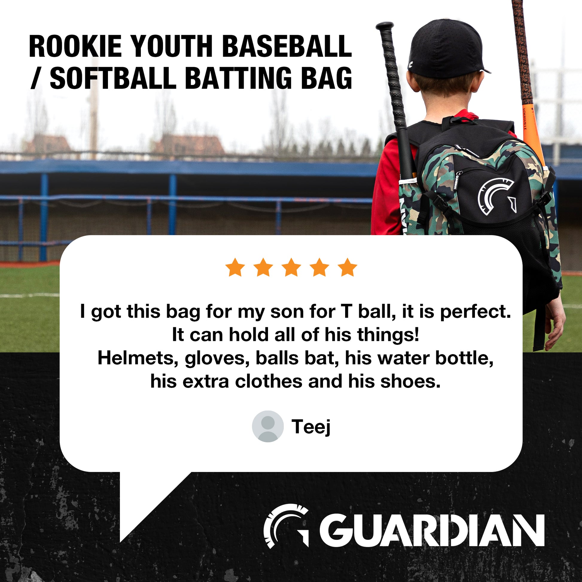 Backpack for Youth, Softball Bag for Girls, Durable Bat Bags Baseball Youth Boys and Girls, Tball Bag – Includes Hook to Hang on Fence - Black Shark