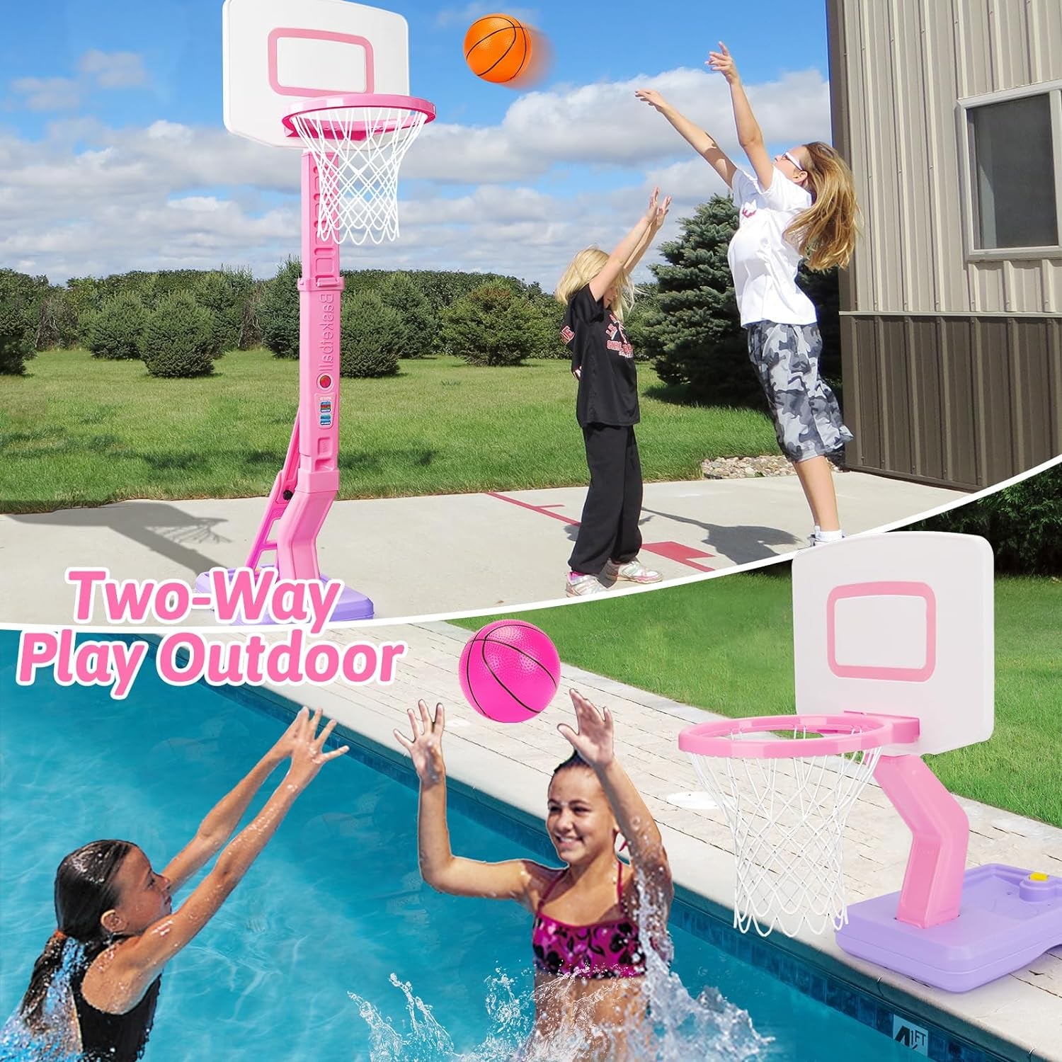 Girls Basketball Hoop Outdoor Indoor Mini Adjustable Pink Basketball Goal with B