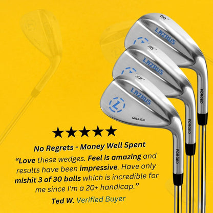LAZRUS Premium Forged Golf Wedge Set for Men - 52, 56, 60 Degree Wedges + Milled Face for More Spin - Great Golf Gift